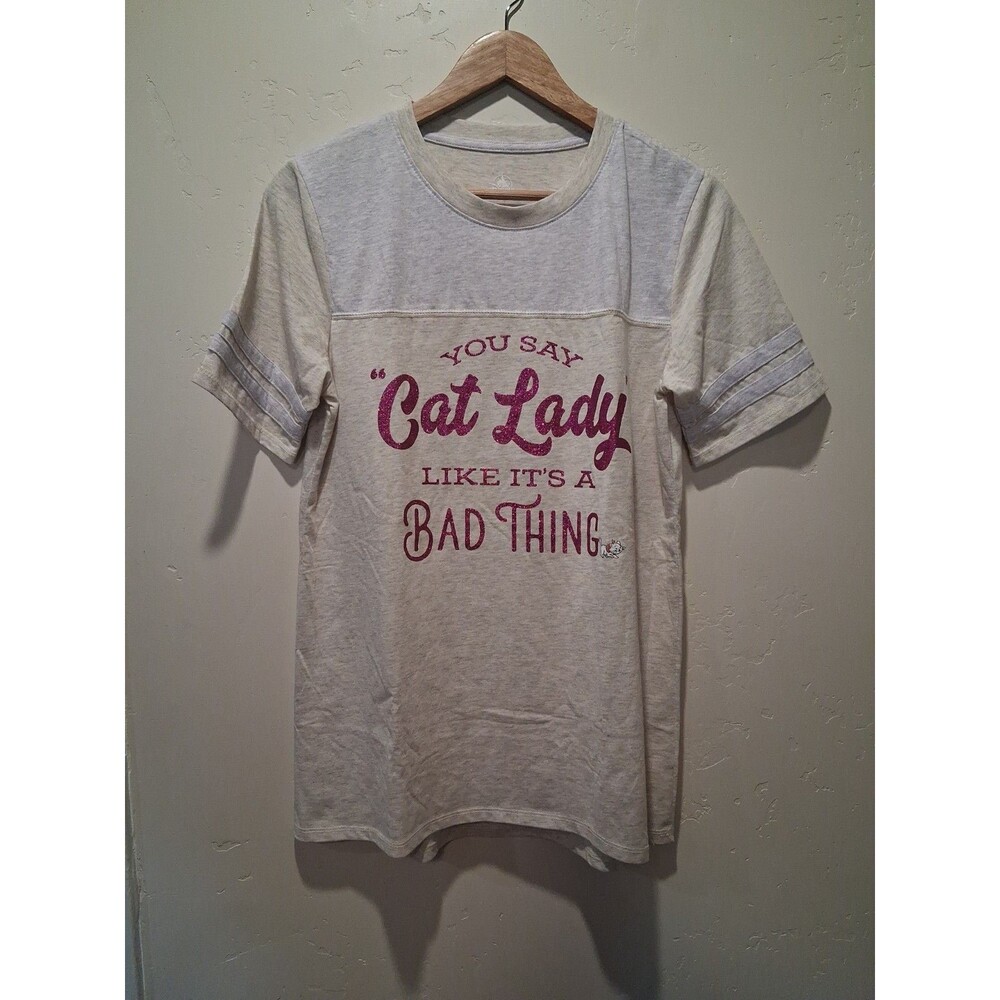 Disney Women L "You Say Cat Lady Like It’s A Bad Thing" Tee Heather Gray/Purple